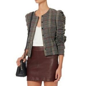 Intermix Kiara Plaid Jacket Blazer Wool Ruched Ruffle Sleeve Size Small